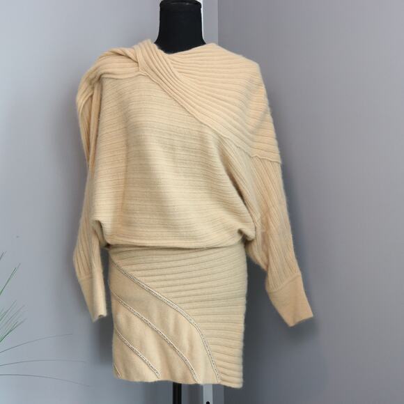 Vintage Designer Sweater Dress Ribbed Knit Beige Dolman Sleeve Sz S (4) READ - Picture 1 of 6